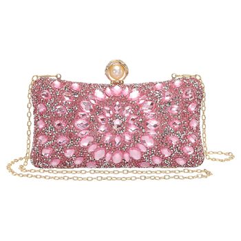 Вечірня сумочка для жінок, блискуче кришталеве клатч з ланцюжком на плече для весілля, вечора та вихідних, рожевий