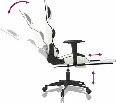 Ігрове крісло з підставкою для ніг, крісло для ПК, ігрове крісло, крісло для геймерів, крісла для ігор, крісла для кабінету, крісло для PlayStation, комп&39ютерне крісло, біла та чорна штучна шкіра