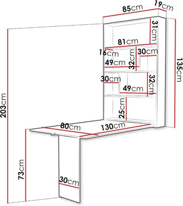 Настінний стіл Mirjan24 Albi, настінний розкладний стіл з 2 полицями, V-подібний стіл, обідній стіл, ідеально підходить для їдальні, кухні, розкладний стіл, барний стіл (Кашемір)