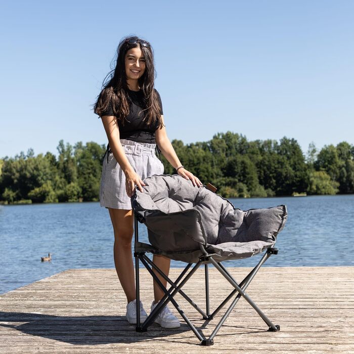 Кемпінгове крісло Skandika Moonchair XL/Mala, зручне розкладне крісло з сумкою для перенесення Розкладне крісло з міцною сталевою рамою Крісло для дому та вулиці, саду, балкону, подорожей, сірого кольору
