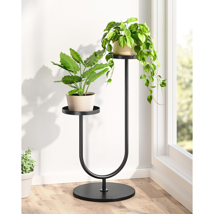 Металева підставка для квітів Bamworld, чорна, підставка для рослин для приміщень/вулиці, сучасна 2-рівнева полиця для рослин, міцний тримач для квіткових горщиків для вітальні, балкону, саду, 2 полиці