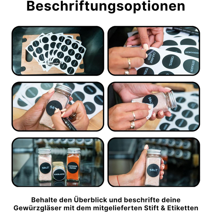 Підставка для спецій Deco haus, настінна та настінна З БАНКАМИ ДЛЯ СПЕЦІЙ ТА ЕТИКЕТКАМИ - Органайзер для спецій - Органайзер для підставок для спецій - Підставка для спецій - Підвісна система підставок для спецій - Зберігання спецій - Банки для спецій з п