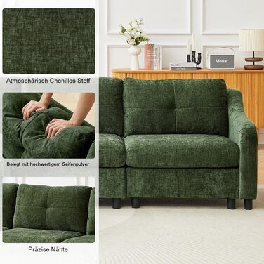 Кутовий диван JIEXI з функцією сну, вельветовий диван, L-подібний диван, кутовий диван, диван-ліжко, 251 см (темно-зелений, 3 місця 1 пуф)