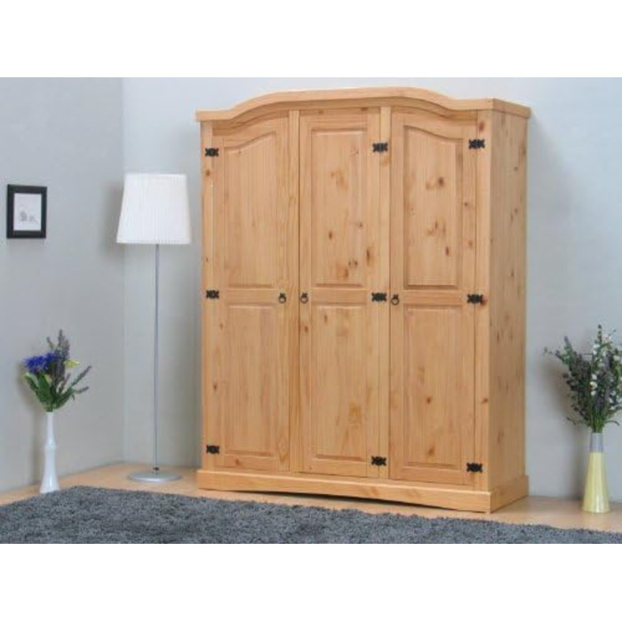 Шафа для спальні Dynamic24 3-дверна шафа New Mexico Ш152xВ193xГ54 см Масив сосни натурального кольору Комод Шафа Багатоцільова шафа Відкрита шафа Коричнева