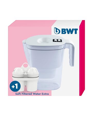 Фільтр для води BWT Vida White 2.6L Фільтр з 1 додатковим фільтруючим картриджем для мякої фільтрованої води Фільтр для води питної води Фільтри вапно, хлор, свинець і мідь, білий