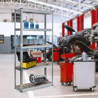 Надміцний стелаж Arebos, комплект з 2 шт. 180x90x30 см Вантажопідйомність 875 кг 5 полиць з МДФ Легке складання за допомогою вставної системи Оцинкований сріблястий колір