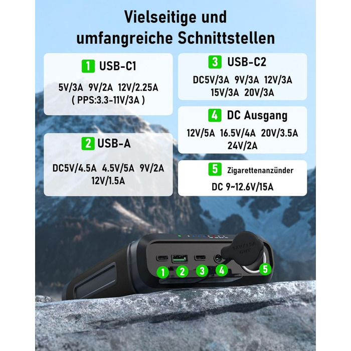 Портативна електростанція EASYLONGER ES720 для риболовлі 72000mAh/266.4Wh Резервний акумулятор 12V 24V Регульований вихід постійного струму Бездротовий зарядний пристрій Акумуляторний блок для кемпінгу та надзвичайних ситуацій на свіжому повітрі, GP14