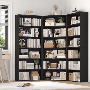 Книжкова полиця FirFurd, дерев&39яна полиця з 6 відділеннями, полиці, книжкова шафа, полиця для зберігання для вітальні, кабінету, виготовлена з дерева, 180 x 60 x 23,5 см, чорна