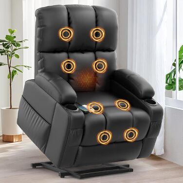 Крісло для масажу з відкидною спинкою, крісло для телевізора з електрорегулюванням та функцією відкидання спинки, функцією масажу та підігріву, порти типу C та USB, 4 бічні кишені, 2 підстаканники, крісло для читання, крісло для телевізора, крісло для віт