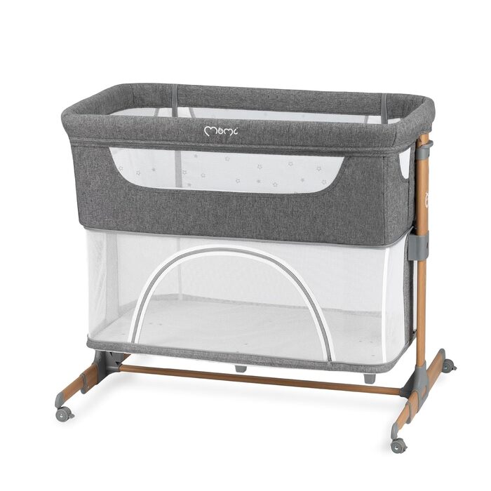Дитяче ліжечко Momi SMART Bed 4-в-1 до 15 кг, приліжкове ліжечко для немовлят з матрацом, регульована висота, сірого кольору, одномісне