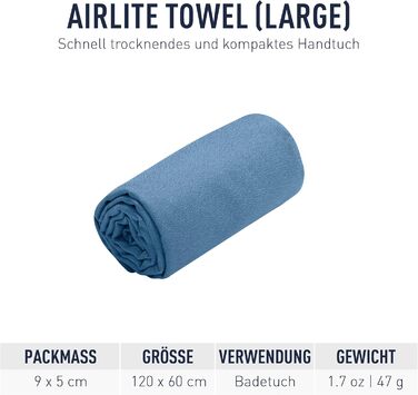 Дорожній рушник Airlite Towel L - Банний рушник - Мікрофібра - Вбираючий та швидковисихаючий - Ультралегкий - Компактний - Для походів - 60 x 120 см - Місячно-блакитний - 67 г