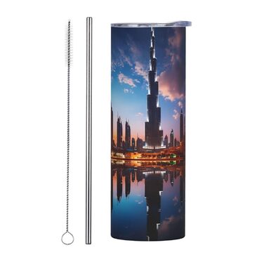 Стаканчик з прямою трубочкою об&39ємом 590 мл, Dubai Sidewinder Tower, дорожній стаканчик з принтом, підходить для кемпінгу, офісу та дому