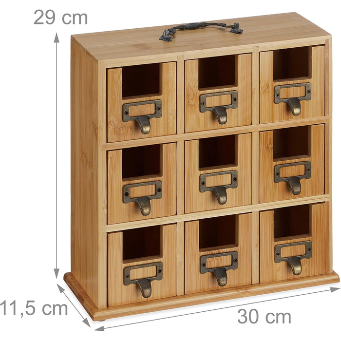 Органайзер для чаю Relaxdays, 9 відділень, бамбук, ВxШxГ 29 x 30 x 11,5 см, для стояння або підвішування, для зберігання чаю, натуральний