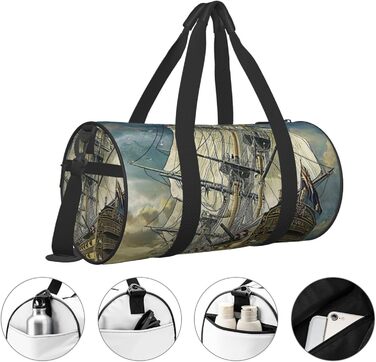 Спортивна сумка для подорожей Епоха відкриттів, з принтом корабля, чорна, універсальний розмір