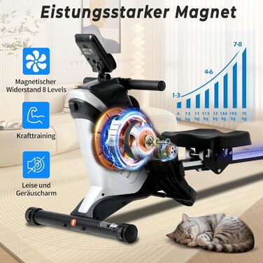 Гребний тренажер ISE для домашнього використання, магнітний гребний тренажер із додатком, РК-дисплеєм та 8 рівнями опору, магнітний гребний тренажер, тихий гребний тренажер для кардіотренувань, обладнання для домашнього спортзалу