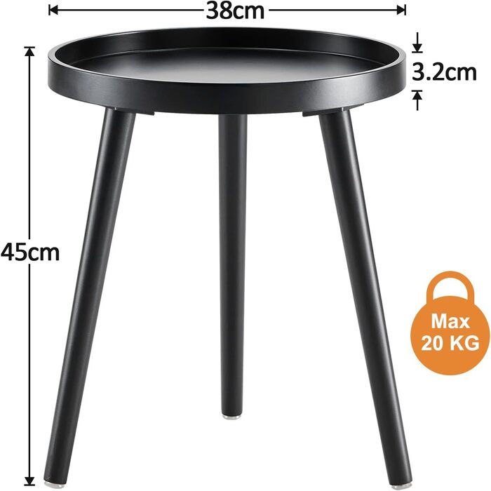 Круглий чорний журнальний столик, маленький столик, 45 x 35 см, столик для вітальні, тумбочка з ніжками з масиву дерева, скандинавський стиль, маленький дерев&39яний журнальний столик для спальні, балкону