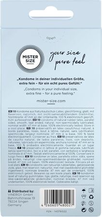 Презервативи MISTER SIZE, ультратонкі, 47 мм, 10 шт./надзвичайно тонкі, надзвичайно тонкі, змащені/виготовлені зі 100 натурального каучукового латексу, розмір XS/природне відчуття, 10 шт.