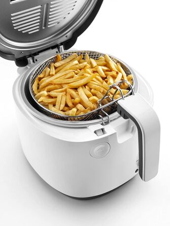 Фритюрниця De'Longhi FS3021, регульований термостат, компактний дизайн, ємність 2 л, 1800 Вт, пластик, білий/чорний
