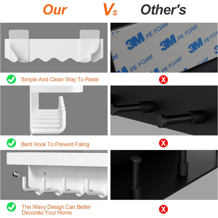 Ключниця Gvolatee з полицею і 6 гачками, компактна портативна ключниця-органайзер, дошка для ключів без свердління для настінного