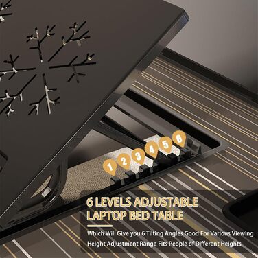 Регульований стіл для ноутбука на ліжко, портативний піднос з 6 кутами нахилу, висувною шухлядою та підставкою для напоїв. Ідеально підходить для роботи та навчання в ліжку.