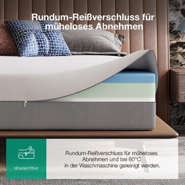 Матрац Novilla DualComfort 90x200 см, 9-зонний матрац з холодної піни з гелем та зеленим чаєм, висота 25 см, двосторонній матрац H3 та H4, сертифікований Oeko-Tex, повітропроникний та пральний чохол, висота 25 см, 90 x 200 см