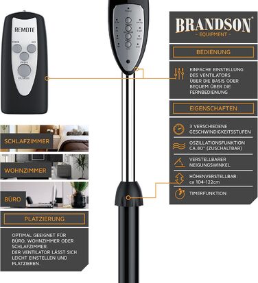 П'єдестальний вентилятор з пультом дистанційного керування П'єдестальний вентилятор - Регульована по висоті підставка - Регульован