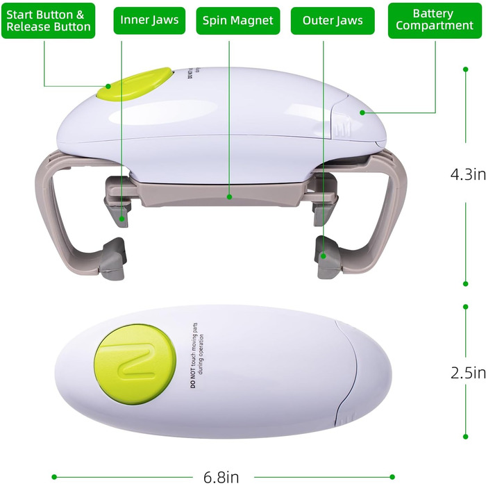 Електричний відкривач для банок YUET, кухонні гаджети, міцний, автоматичний відкривач для нових герметичних банок, відкривач для банок без рук з меншими зусиллями для відкриття - білий