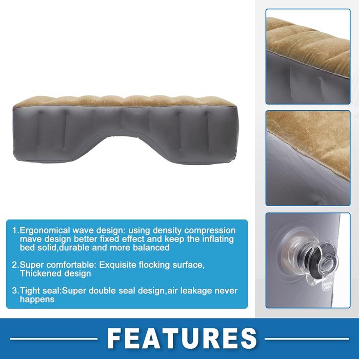 Автомобільний матрац, килимок для сну, надувний матрац для дрімоти під час подорожей, коричневий/сірий