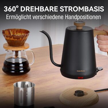 Чайник з гусячою шийкою з термометром, електричний чайник 1л з автоматичним вимкненням, чайник для гарячої води з нержавіючої стал