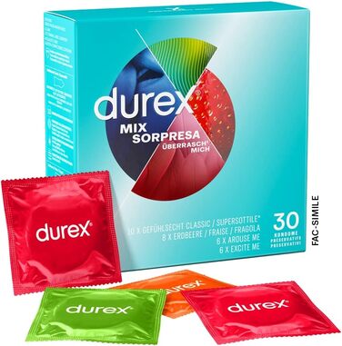 Суміш презервативів Durex Surprise Me Змішайте з 4 різними типами презервативів на пробу 30 упаковок (1 x 30 шт. ) 30 шт. (1 упаковка)