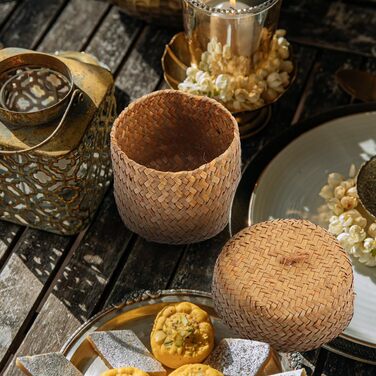 Міні-кошик IMIKEYA з 2 предметів з морською травою та кришкою, круглий, ручної роботи, маленька скринька з морської трави, кошики для зберігання з верби, сільський квітковий кошик для столу, дому, вечірки, 12x9 см