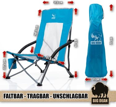Складаний пляжний стілець BigDean, легкий та стійкий, з тримачем для напоїв