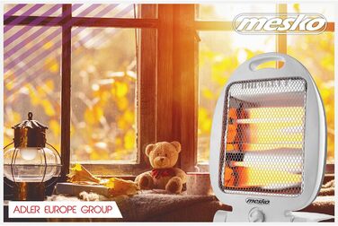 Кварцовий інфрачервоний обігрівач Mesko MS7710, інфрачервоний обігрівач з 2 режимами нагріву, низьке енергоспоживання, променевий інфрачервоний обігрівач з 2 галогенними лампами, захист від перекидання, портативний, 400/800 Вт