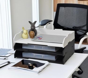 Штабельований лоток для паперу, A3, 3 рівні, настільний органайзер для офісного приладдя, зберігання файлів, органайзер для листів, папка для файлів A3, для дому або офісу, школи, білий (альбомний формат, білий, 3 рівні) 32 x 22 x 46,5 см
