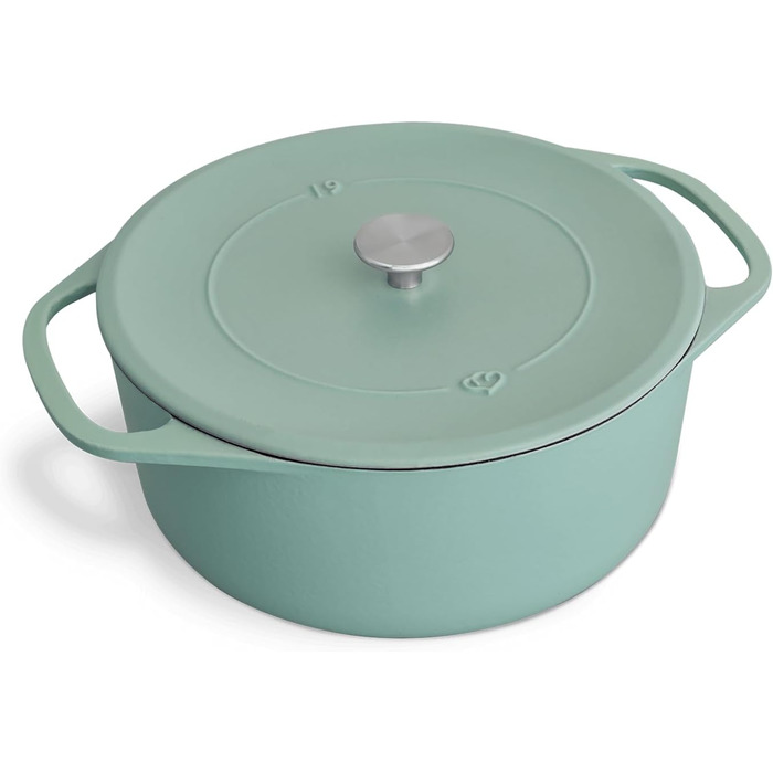 Кокотниця з кришкою, м'ятна, кругла, 28 см, 6 л, чавунна жаровня, індукційна каструля. 28 см м'ята
