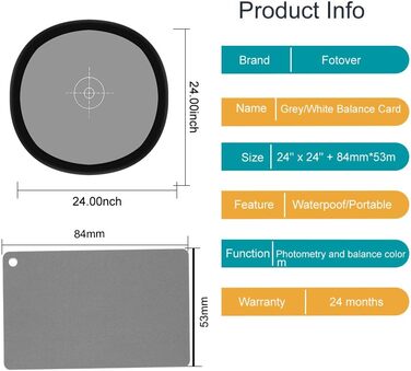 В 1 складна 12x12 дюймова карта з балансом білого та сіра карта 3 в 1 відображає 18 світла Еталонна картка з преміальним ремінцем на шию з кліпсою для Canon Nikon Sony Pentax Fuji Olympus Camera 30x30см 3 в 1 сіра карта, 2