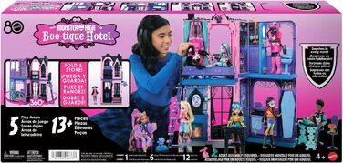 Ляльковий будиночок Monster High Boo-tique Hotel, складаний ігровий набір із моторошними сюрпризами в кожній кімнаті та понад 13 ігровими елементами, включаючи меблі та аксесуари, JBF16 Чорний - Boo-tique Hotel