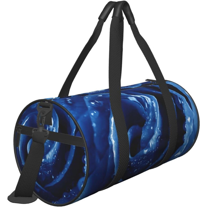 Спортивна сумка, дорожня сумка, красива блакитна троянда, ілюстративний принт, сумка для подорожей на ніч, чорна, універсальний розмір, сумка для подорожей