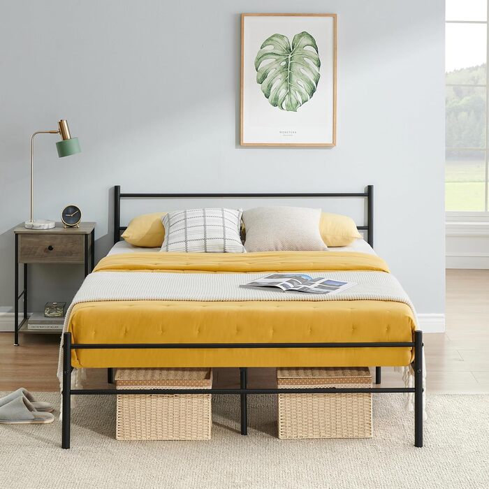 Каркас двоспального ліжка, ліжко, підходить для матраца 140 x 190 см, металеве ліжко, сучасний каркас ліжка, з узголів&39ям, каркас гостьового ліжка, для підлітків, спальня, чорний