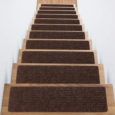 Сходинки для сходів, нековзні, для використання всередині приміщень, 14 шт. , коричневі, з гумовою основою (76,2 x 20,3 см), Коричневі, 14 шт.