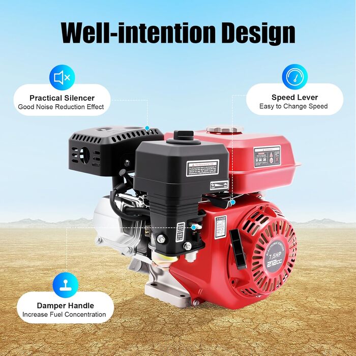 Тактний аварійний генератор, 7,5 к.с., бензиновий двигун, автоматичне відключення при низькому рівні оливи, підходить для сільського господарства тощо., 4-