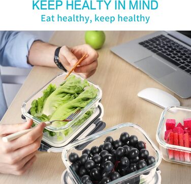 Скляні контейнери для зберігання продуктів Skroam, 20 шт. , 640 мл 10 контейнерів 10 кришок - Контейнери для приготування їжі - Прозорі кришки - для домашньої кухні або ресторану, сірі