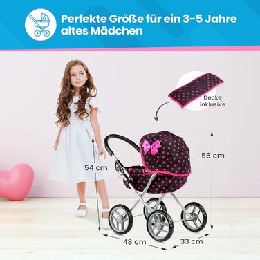 Коляска для ляльок Kinderplay, іграшкова коляска - коляска для ляльок. Цю коляску легше штовхати дітям, KP0260G Чорна з крапками