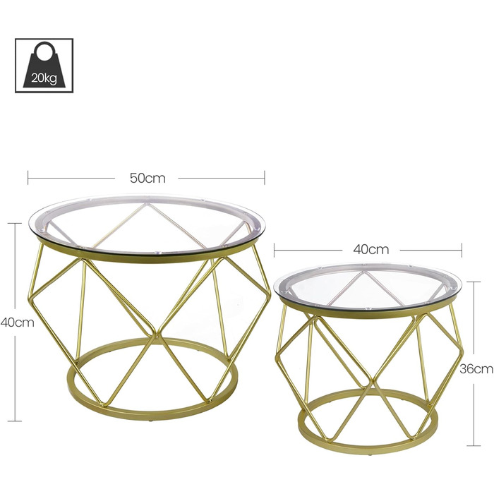 Круглий журнальний столик Hzuaneri, комплект із 2 бічних столиків, комплект бічних столиків з металевим каркасом, маленький бічний столик для вітальні, спальні, офісу, золотий 01801GCT
