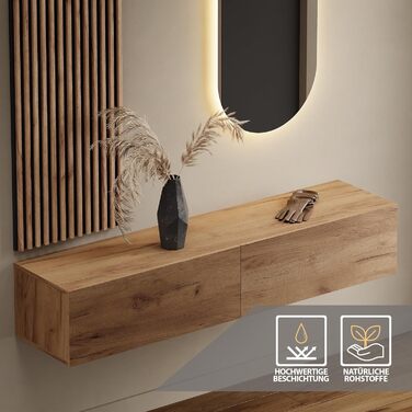 Вішалка для передпокою Planetmbel золотий дуб 160 см, настінна панель 50 см золотий дуб/антрацит з дзеркалом 50 см (без світлодіод