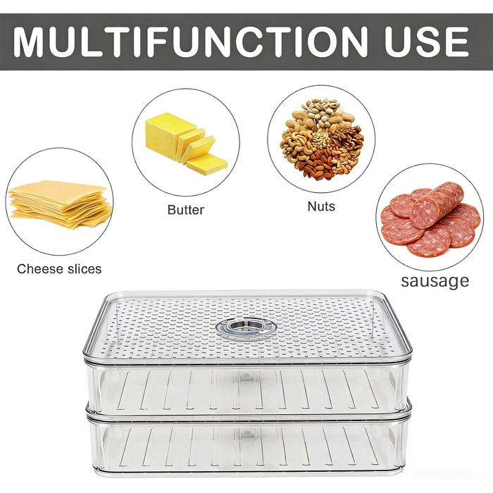 Двошарова коробка для сиру з кришкою контейнер для зберігання сиру, що штабелюється, прозора коробка для зберігання сиру, ковбас, ковбас та інших продуктів у холодильнику, двошаровий контейнер для зберігання сиру на кухні