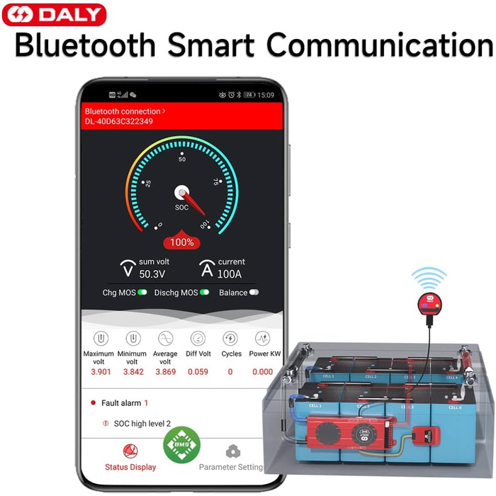 Паралельний модуль DALY BMS 1 A з вентилятором Smart BMS LiFePo4 8S 24 В 250 А та портом CAN, Smart BMS Bluetooth ключ для літієвих акумуляторів 3,2 В, інвертор, ДБЖ та домашня система зберігання (Li-ion 7S 24V CAN BT, 80A вентиляторпаралельний Module1A)