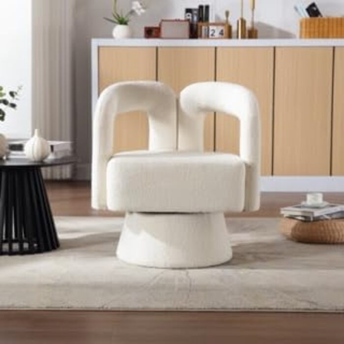Обертові на 360 градусів акцентні крісла у формі бочки, круглі крісла з широкою оббивкою, крісло з плюшевої тканини для вітальні, спальні, офісу, зали очікування (бежевий)