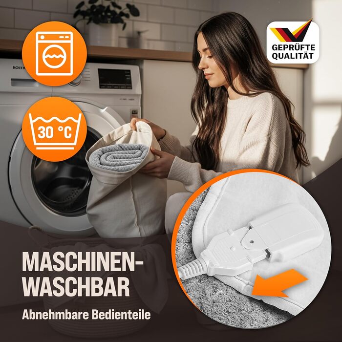 Ковдра/підковдра з підігрівом Monzana 160x140 см, таймер, кораловий фліс, 2x60 Вт, сірий, подвійна ковдра з підігрівом, захист від перегріву, можна прати, сірий колір, 160 x 140 см