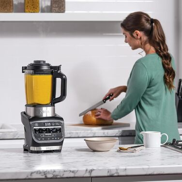 Блендер і супниця Ninja Foodi, 10 програм Auto-iQ, скляний глечик 1,7 л, гарячий і холодний блендер, вбудований нагрівальний елемент, тamp, програма очищення та щітка, 1000 Вт, чорний HB150EU